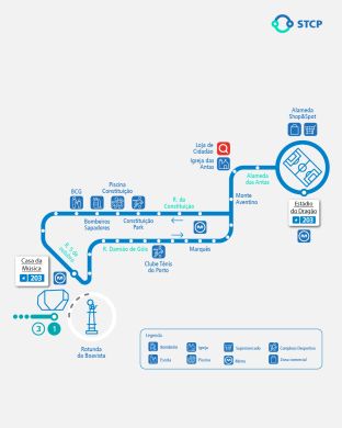 Service change map for line 203